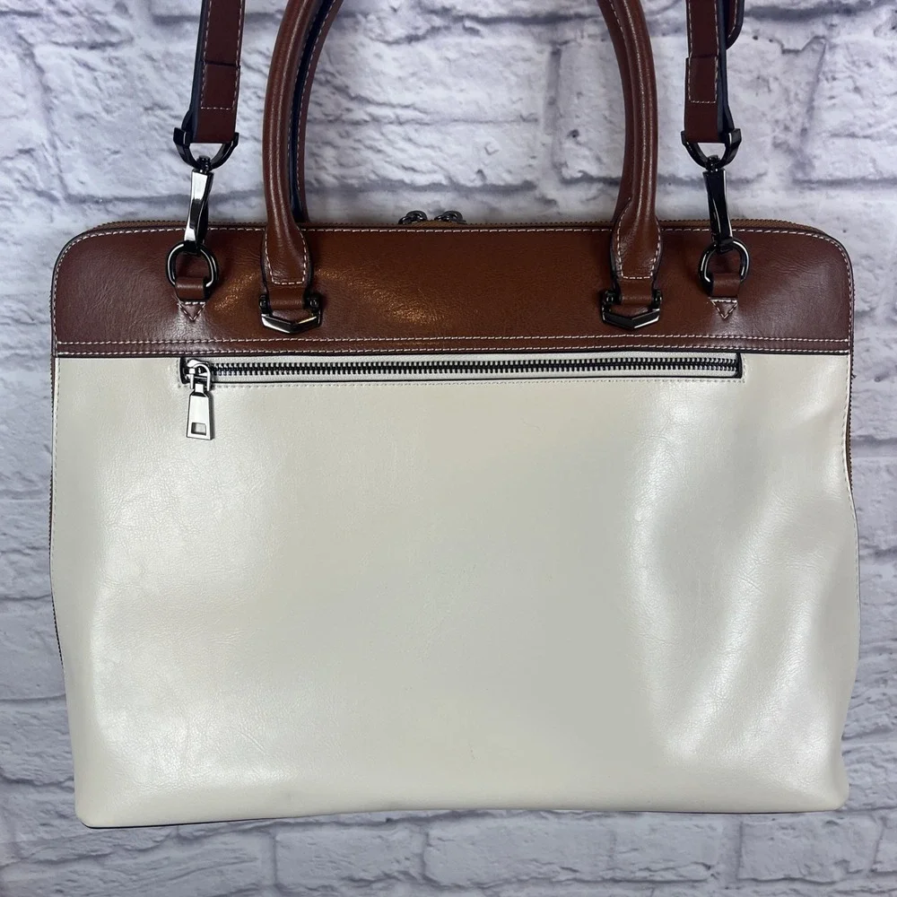 Cluci Leather Color Block Briefcase Laptop Work School Bag Fits 15.6 Laptop
